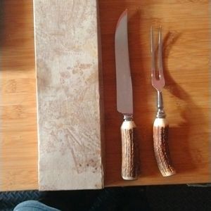 Vintage Stag Handle Sheffield carving set 2pc